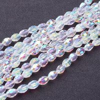 Electroplate Glass Beads Strands, AB Color Plated, Faceted Oval