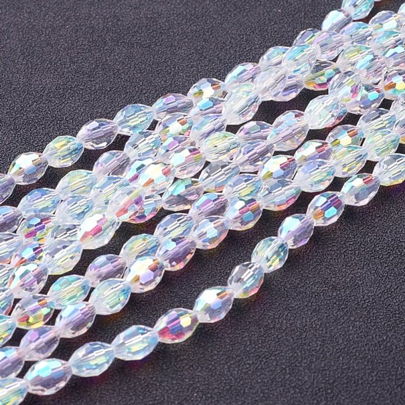 Brins de perles en verre électroplaqué, couleur AB, ovale facetté — Perles à bijoux