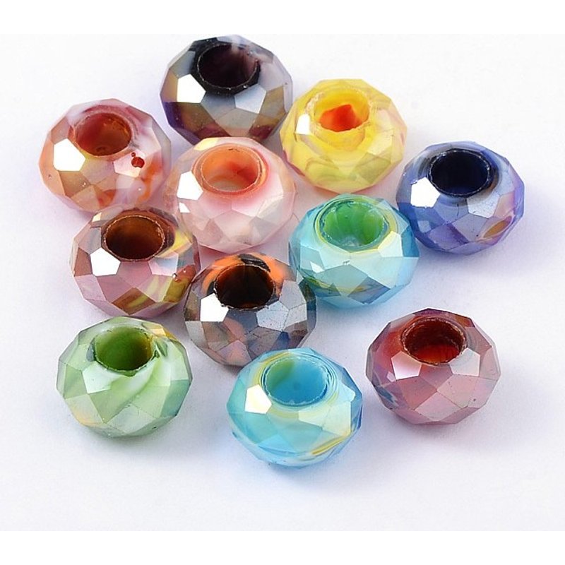 Perles Européennes en Verre, Perles à Grand Trou Facettées, Couleurs Mélangées — Perles à bijoux