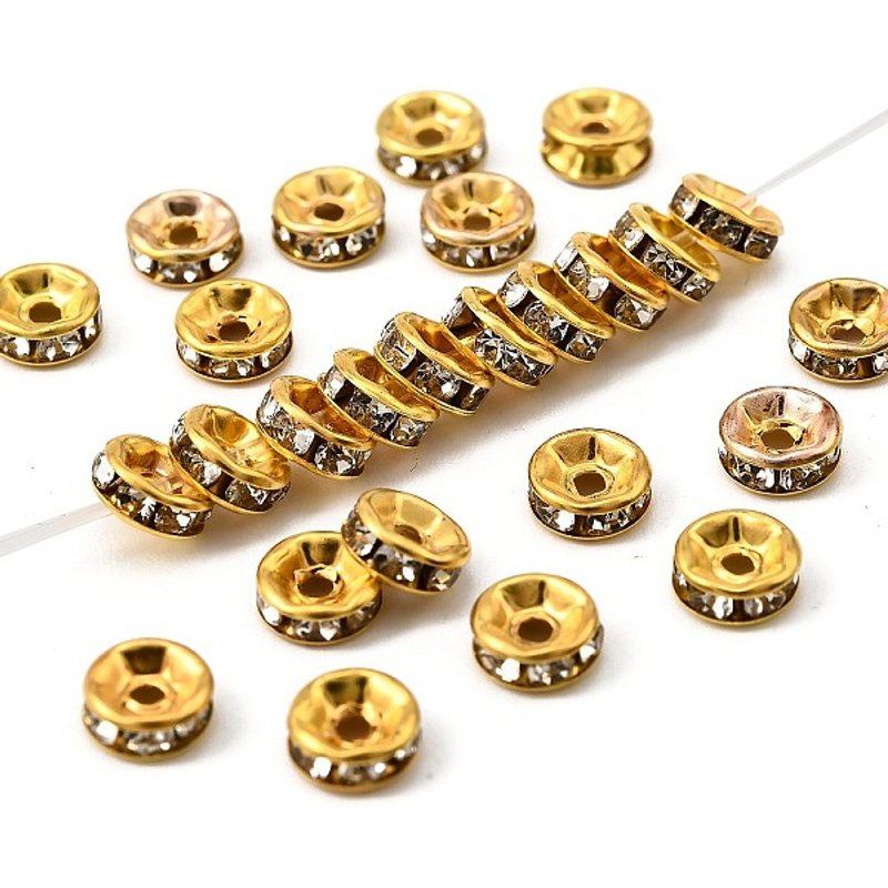 Perles Intercalaires en Cristal de Fer, Dorées, 6x2.5mm — Perles à bijoux