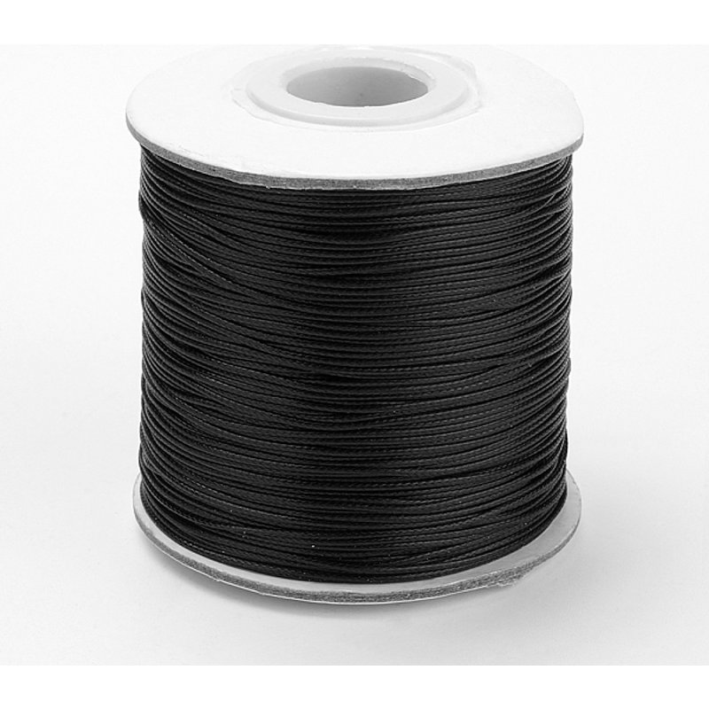 Waxed Polyester Bead Cord, Black, 0.5mm, 169.51-174.98 Yards