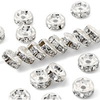 Perles Espacement en Laiton avec Strass, Plaqué Argent, 5x2.5mm
