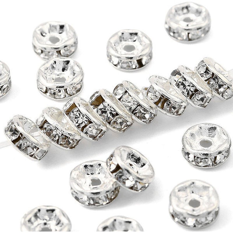 Perles Espacement en Laiton avec Strass, Plaqué Argent, 5x2.5mm — Perles à bijoux