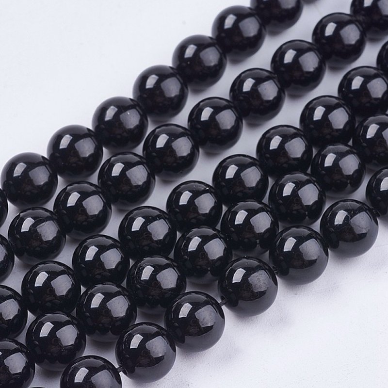 Fils de perles de tourmaline naturelle AA, rondes, noires, 8mm — Perles à bijoux