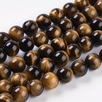 Fils de perles en œil de tigre naturel, ronds, dorés, 8 mm, 24 pcs — Perles à bijoux