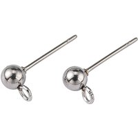 304 Stainless Steel Ball Post Stud Earring Findings with Loop — Jewelry Findings