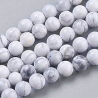 Fil de perles naturelles en howlite, rondes blanches, 6 mm, 32 pcs/fil — Perles à bijoux