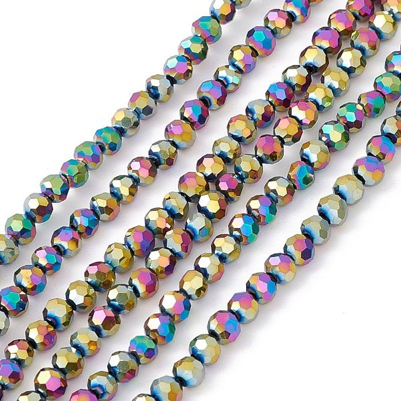 Electroplate Glass Bead Strands, Round, Rainbow Plated, 4mm — Jewelry Beads