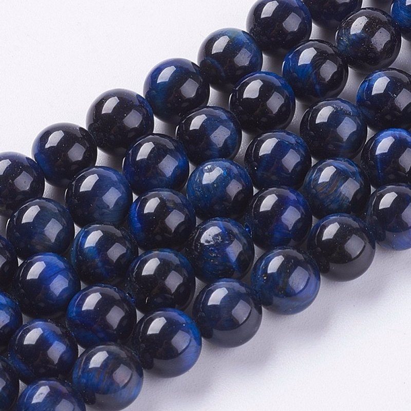 Natural Tiger Eye Beads Strands, Grade A, Dyed, Medium Blue, 8mm — Jewelry Beads