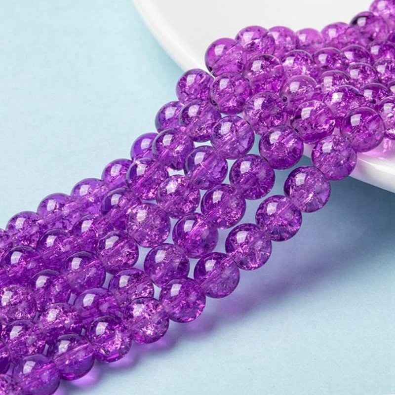 Brins de perles en verre craquelé peint en spray, violet bleu, 8mm, 100pcs — Perles à bijoux
