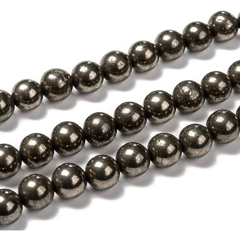Fil de perles de pyrite naturelle, rondes, 8mm, trou de 1mm, 48-50pcs — Perles à bijoux