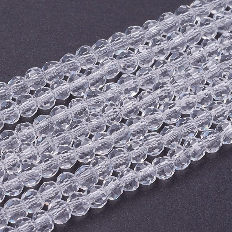 Fils de Perles en Verre, Ronde Facettée Claire 4mm, 87-93pcs/fils — Perles à bijoux