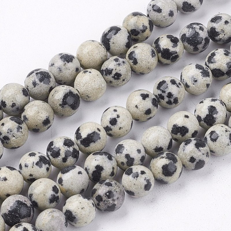 Brins de perles en jaspe dalmatien naturel, ronds, 6mm — Perles à bijoux