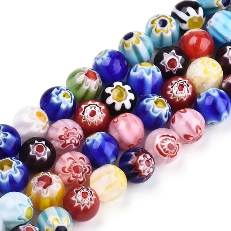 Millefiori Glass Round Bead Strands, Mixed Color, 8mm, 48pcs — Jewelry Beads