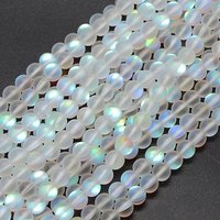 Synthetic Moonstone Beads Strands, Holographic Round White 6mm — Jewelry Beads