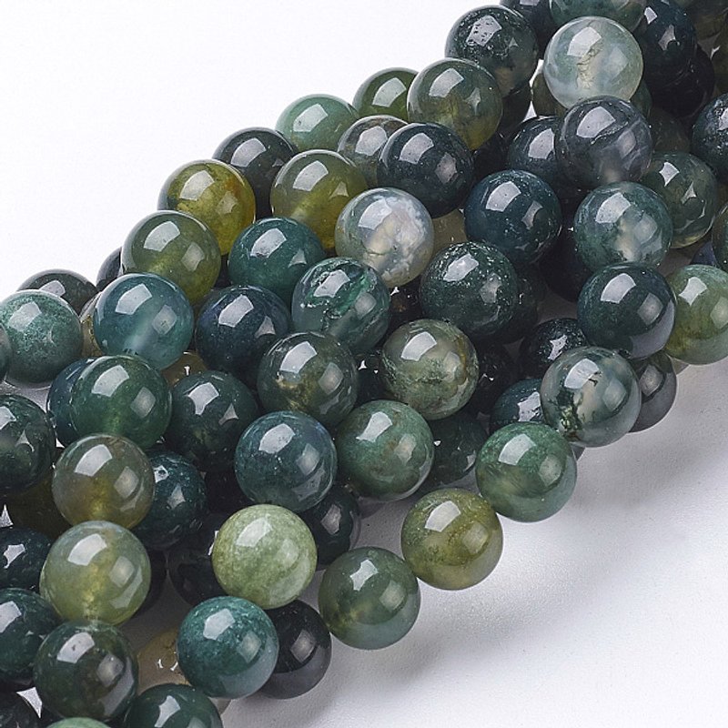 Fils de perles rondes en agate mousse naturelle, 8 mm, 47 pcs/fil — Perles à bijoux