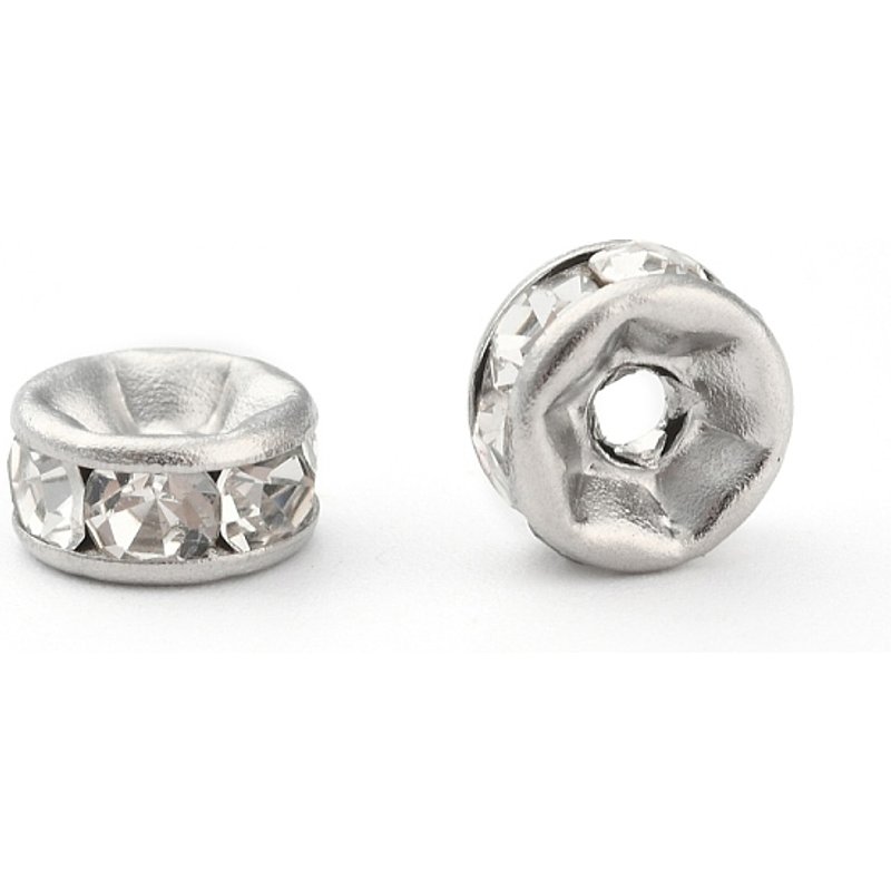 Perles Espacées en Acier Inoxydable Chirurgical et Cristal — Perles à bijoux
