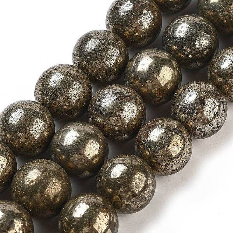 Brins de perles rondes en pyrite naturelle, Grade A, 8mm, 15 pouces — Perles à bijoux