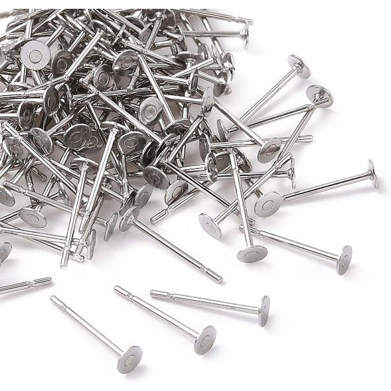 316 Surgical Stainless Steel Flat Round Blank Peg Stud Earring Settings — Jewelry Findings