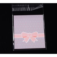 Rectangle OPP Cellophane Bags with Bowknot Pattern, Pink, 95-100pcs — Jewelry Display & Storage