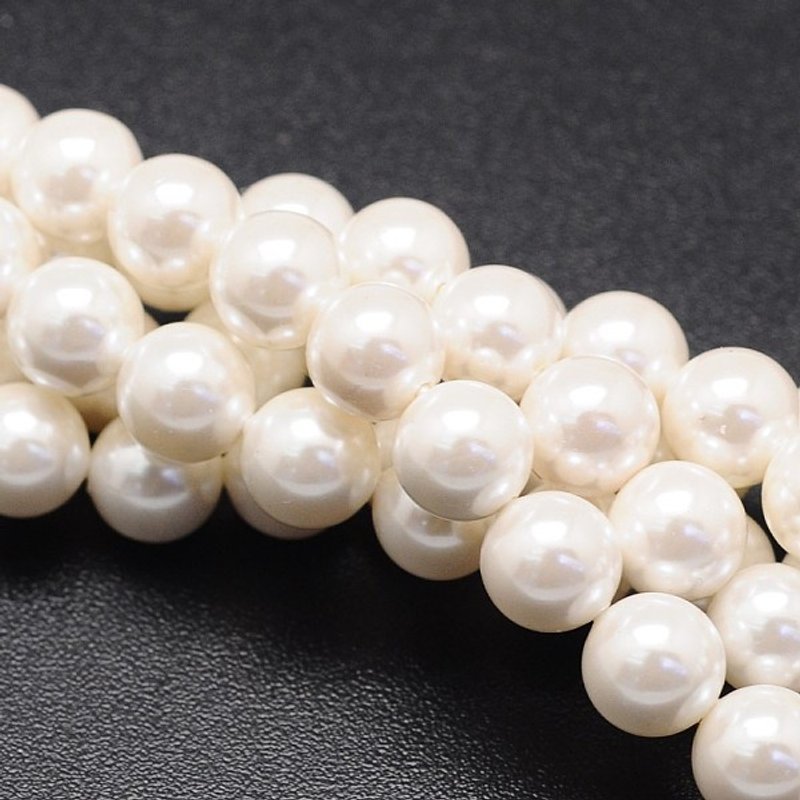 Brins de perles en nacre, rondes blanches, 8mm, 49pcs, 16 pouces — Perles à bijoux
