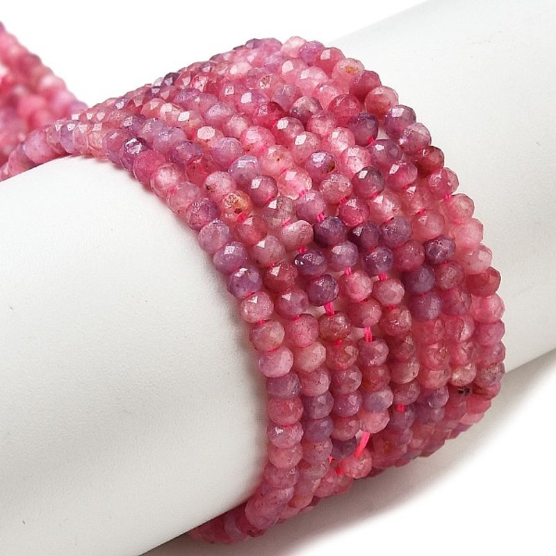 Brins de Perles Rondelles Facettées en Tourmaline Rouge Naturelle, 3x2mm — Perles à bijoux