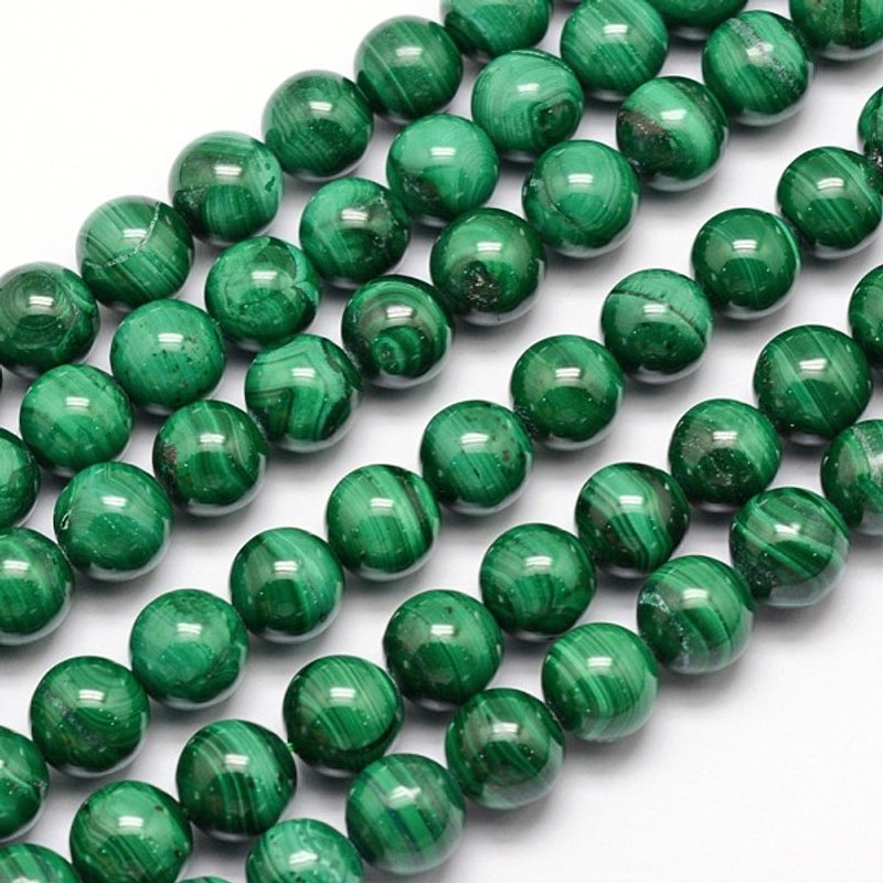 Brins de perles de malachite naturelle, rondes 8mm, 47pcs, 15.5 pouces — Perles à bijoux