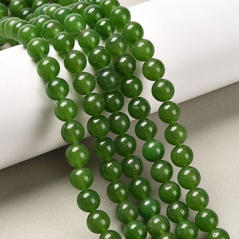 Brins de perles en jade teinté naturel TaiWan, vert foncé, 8mm — Perles à bijoux