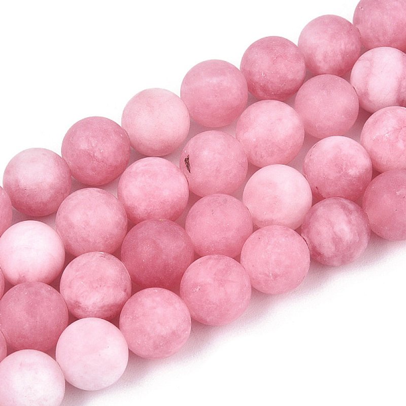 Fils de perles de jade blanc naturel, teintés, givrées, rondes, rose perle — Perles à bijoux