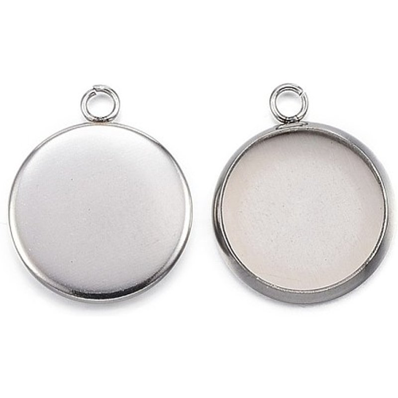 304 Stainless Steel Pendant Cabochon Settings, Flat Round Bezel Cups — Jewelry Findings