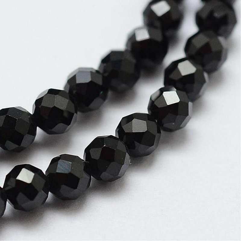 Brins de perles en spinelle noir naturel, ronds facettés, 3mm — Perles à bijoux