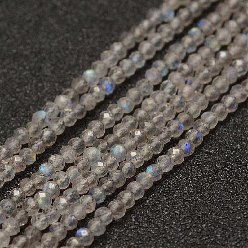 Fil de perles de labradorite naturelle, facettées, rondes, grade AA, 2 mm — Perles à bijoux