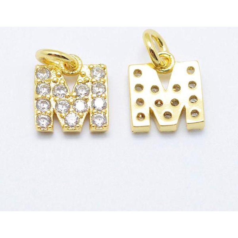 Brass Micro Pave AAA Cubic Zirconia Charm - Letter M — Charms & Pendants