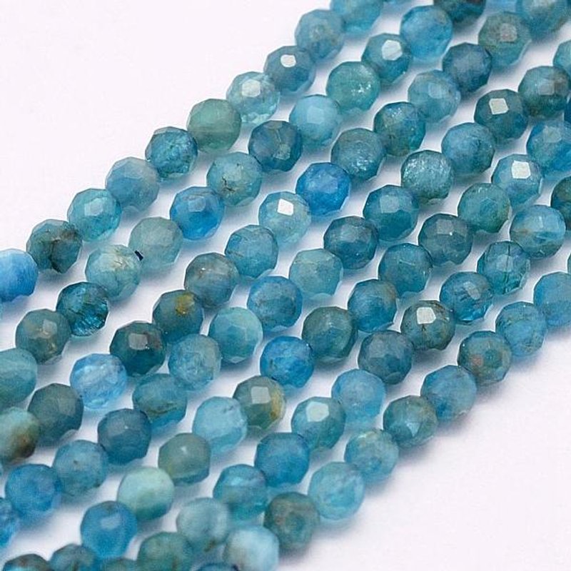 Brins de Perles d'Apatite Naturelle, Ronde Facettée, 3mm, 15.2 pouces — Perles à bijoux