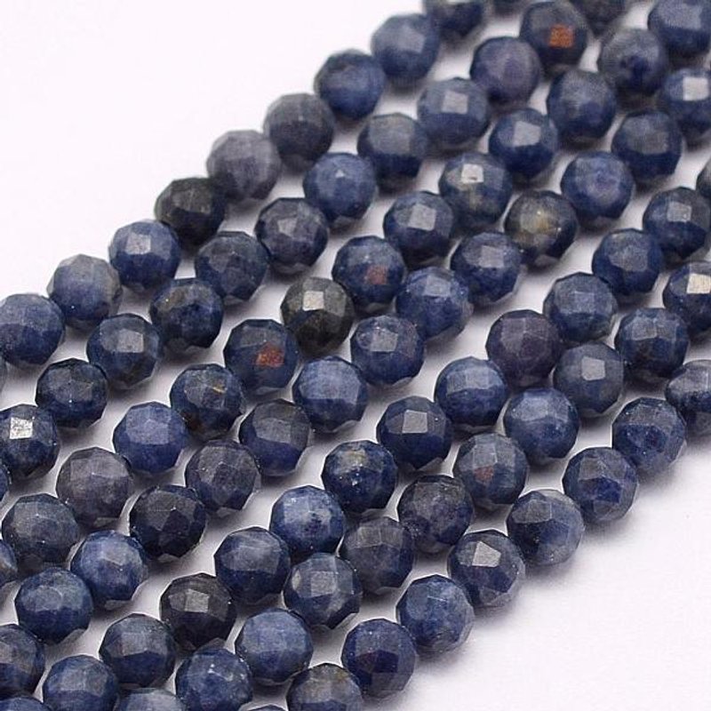 Fils de perles de saphir naturel, grade A, facetté, rond, 3mm — Perles à bijoux