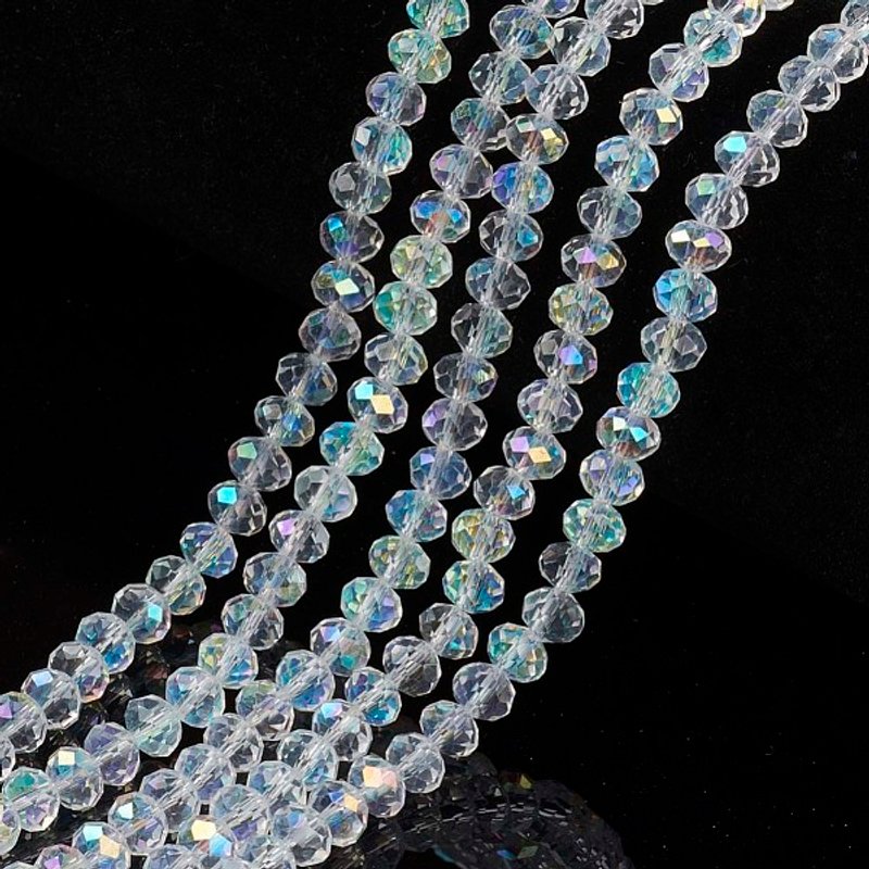 Brins de perles en verre électroplaqué, moitié arc-en-ciel, transparent — Perles à bijoux