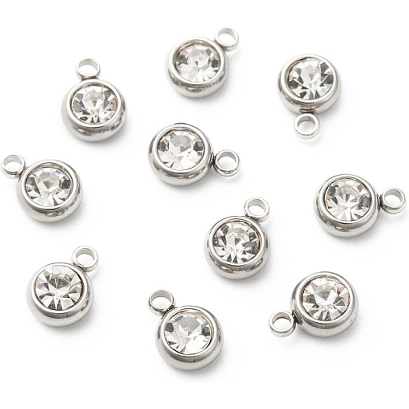 Charms en Acier Inoxydable 201 avec Rhinestones, Pierre de Naissance d'Avril — Breloques et pendentifs