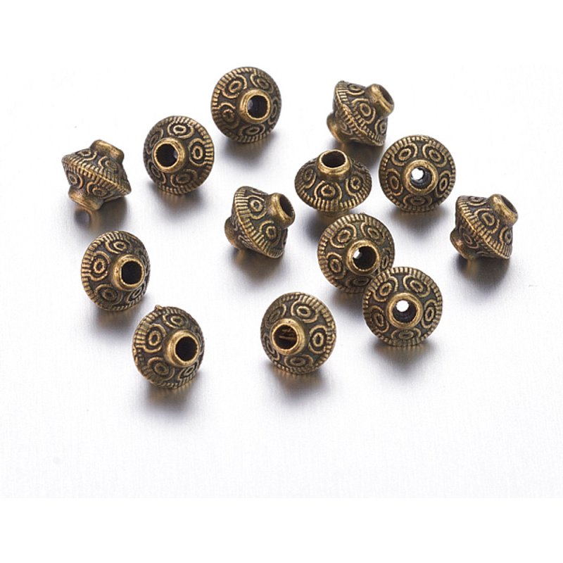 Perles Intercalaires de Style Tibétain, Bicone, Bronze Antique — Perles à bijoux