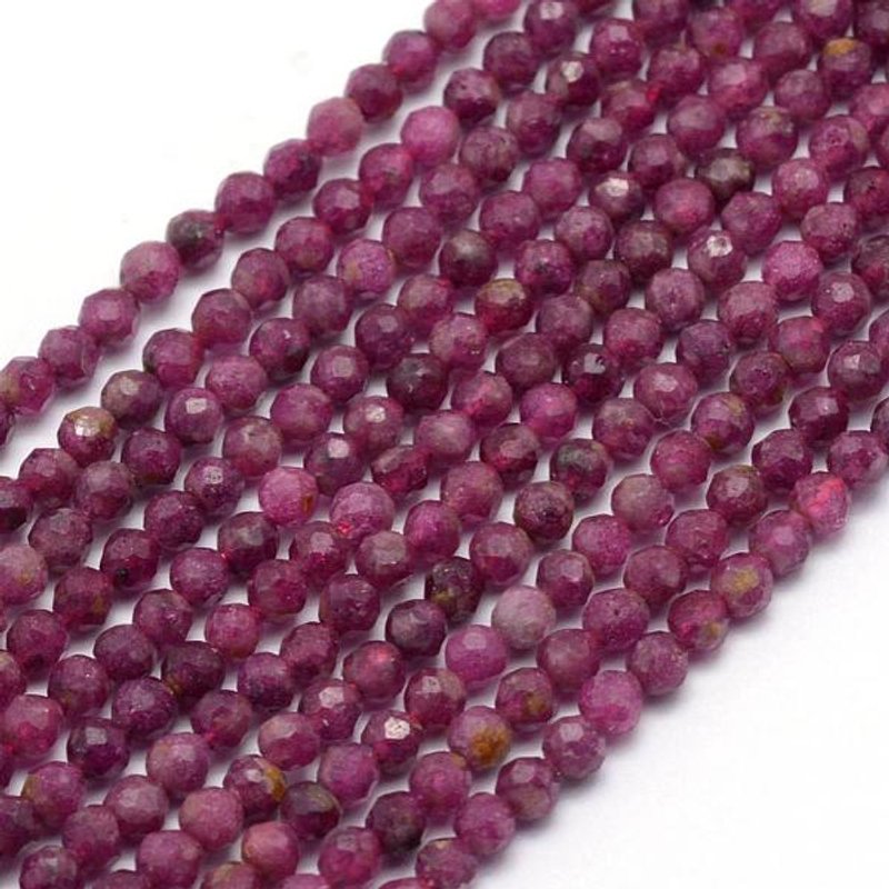 Brins de perles de rubis naturels, ronds facettés, 2mm, 155pcs/brin — Perles à bijoux