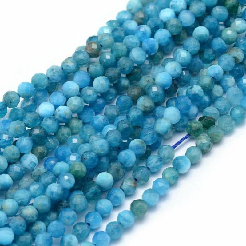 Fil de perles d'apatite naturelle, facettées, rondes, 3 mm, 113 pcs — Perles à bijoux