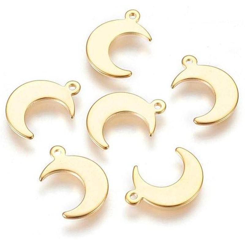 304 Stainless Steel Moon Charm with 24k Gold Plating — Charms & Pendants