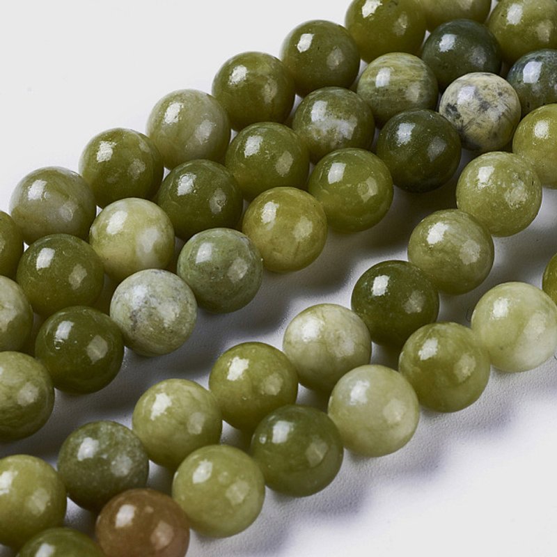 Fils de perles en jade chinois naturel, rond, 8mm, 15 pouces — Perles à bijoux
