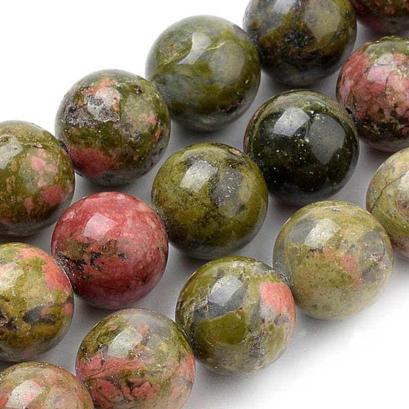 Natural Unakite Beads Strands, Round 8mm, 1mm Hole, 15-15.3 inch — Jewelry Beads