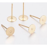304 Stainless Steel Flat Round Stud Earring Findings, Gold Plated — Jewelry Findings