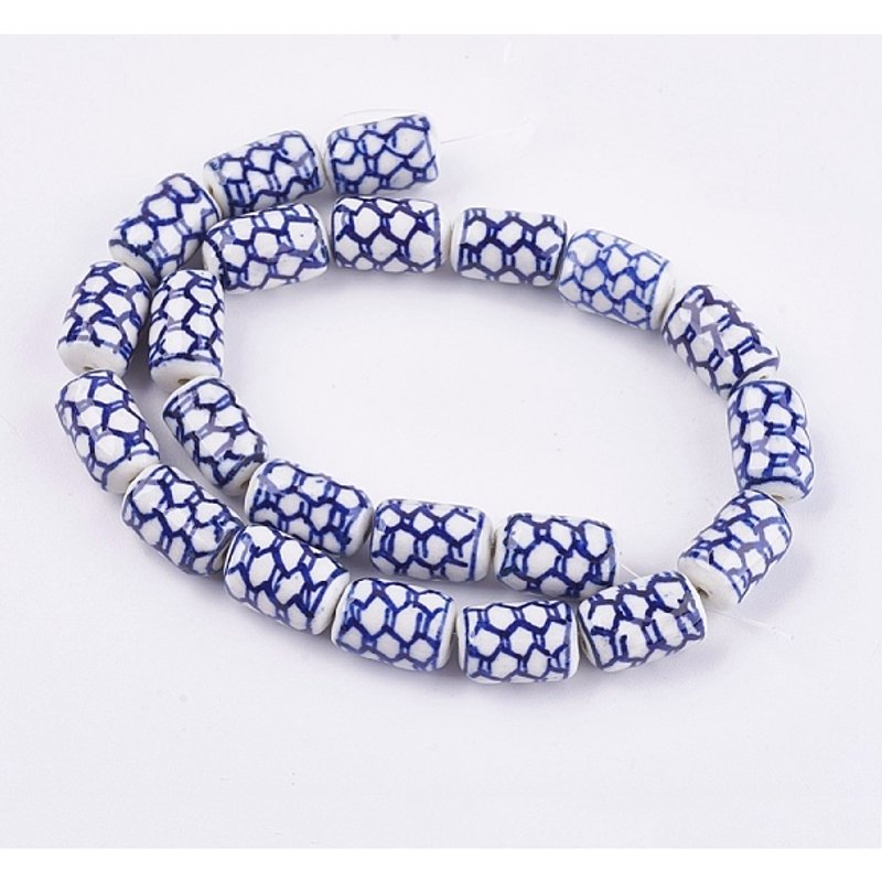 Handmade Blue and White Porcelain Column Beads, Medium Blue — Jewelry Beads