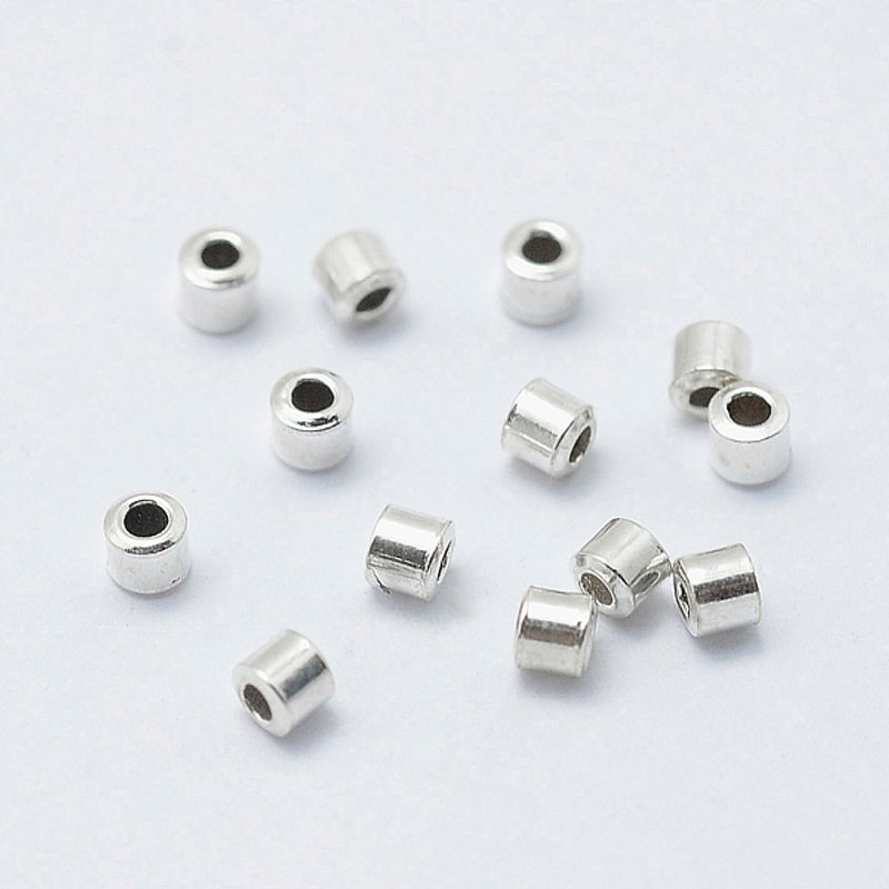 Perles à sertir en argent sterling 925 plaqué rhodium, tube, 2x2mm — Perles à bijoux