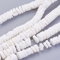 Natural White Shell Beads Strands, Disc/Flat Round Heishi Beads