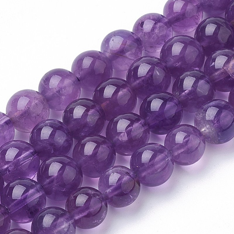 Natural Amethyst Beads Strands, Round, 8mm, 1mm Hole, 48pcs — Jewelry Beads
