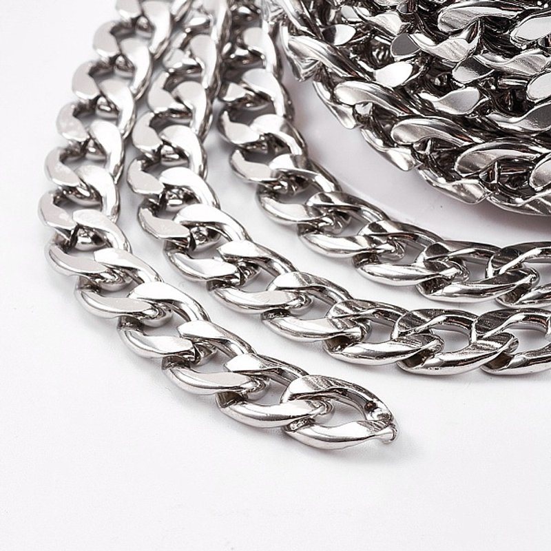304 Stainless Steel Cuban Link Chains, Unwelded, 32.8 Feet Roll