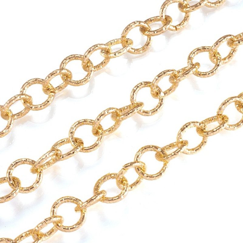Aluminium Rolo Belcher Chains with Spool, Textured, Light Gold — Chains, Wire & Cord